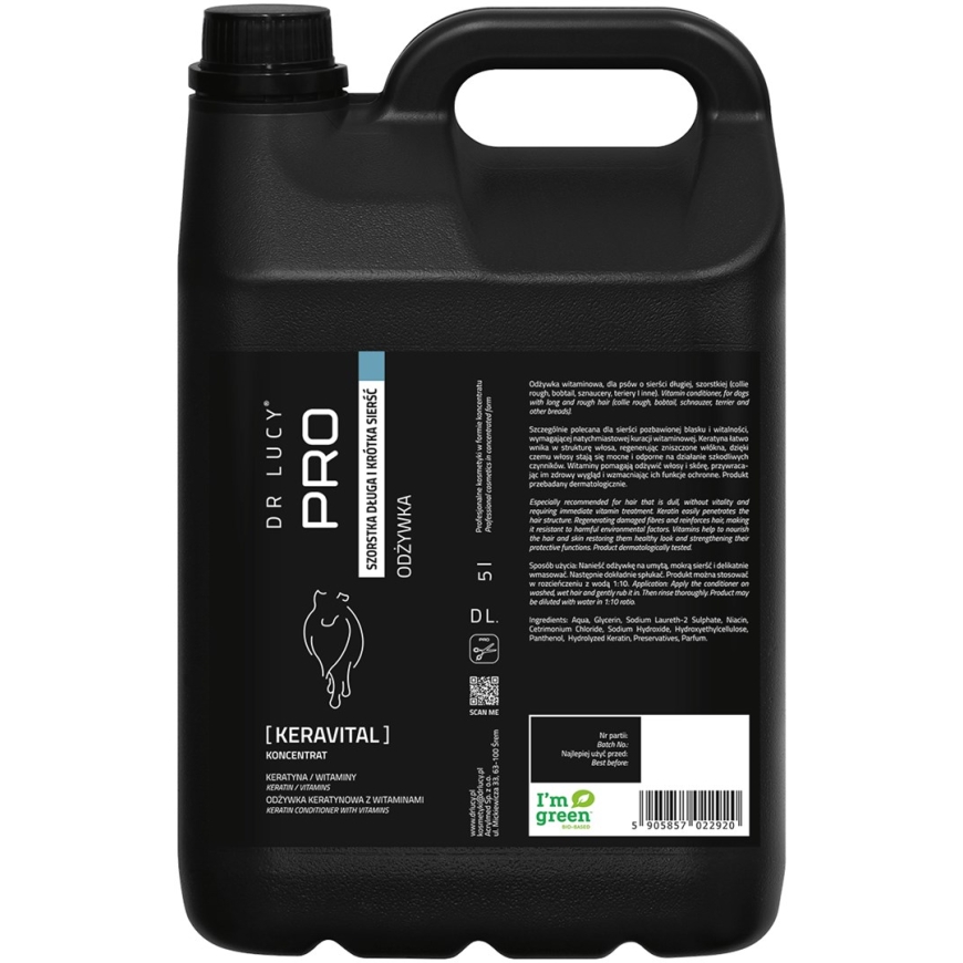 DR LUCY - PRO KERAVITAL 5L - KERATIINI- JA VITAMIINIHOITO KOIRILLE, JOILLA ON PITKÄT, KARHEAT TURKIT