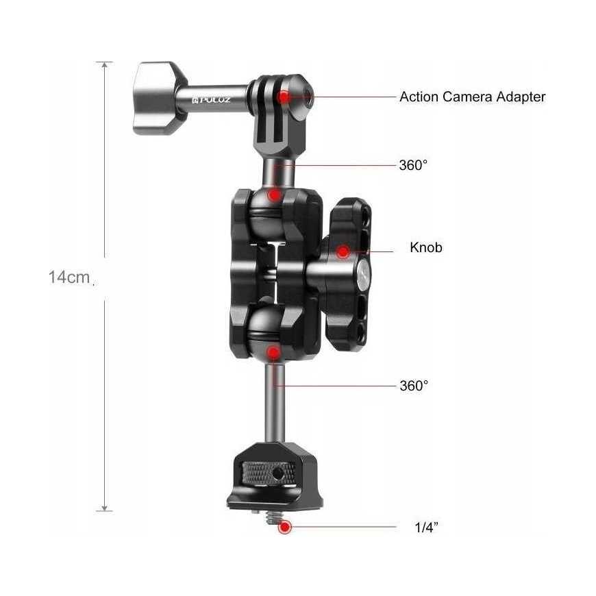 Puluz 3D hoidja Magic Arm montaaž 1/4 GoPro/ Sjcam/ Xiaomi/ DJI/ Ins jaoks – 3