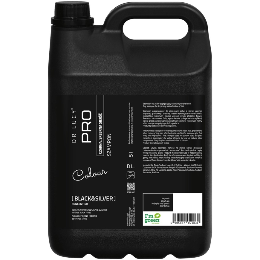 DR LUCY Musta & Hopea - shampoo tummalle turkille koirille - 5 L