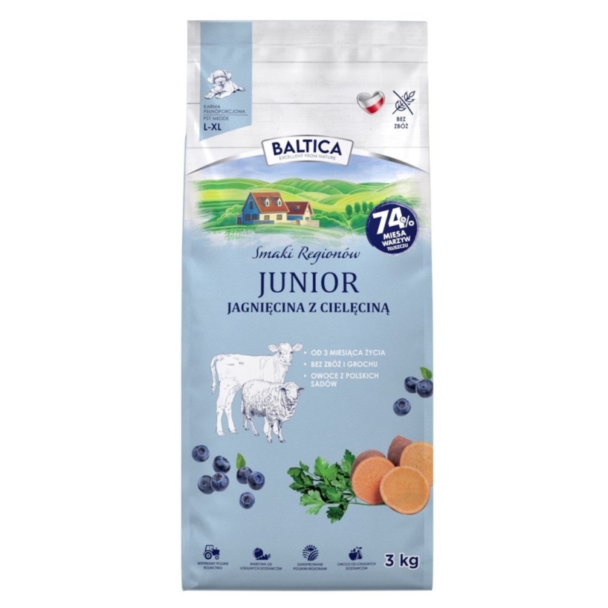 BALTICA Reģionu garšas Jaunie jērs ar teļa gaļu - sausā suņu barība - 3kg