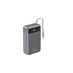 Gembird PB20-PD65-LCD-01 Ātrās uzlādes power bank ar integrētajiem kabeļiem, 65W, 20000 mAh, melns