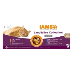 IAMS Senior Liha & Kala Seos Hyytelössä - märkä kissanruoka - 48x85g