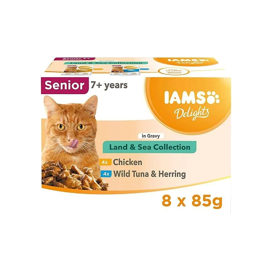 IAMS DELIGHTS Senior Land & Sea Collection kastike - märkä kissanruoka - 8x85g