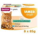 IAMS DELIGHTS Senior Land & Sea kollektsioon kastmes – märg kassitoit – 8x85g IAMS DELIGHTS Senior Land & Sea kollektsioon kastmes – märg kassitoit – 8x85g