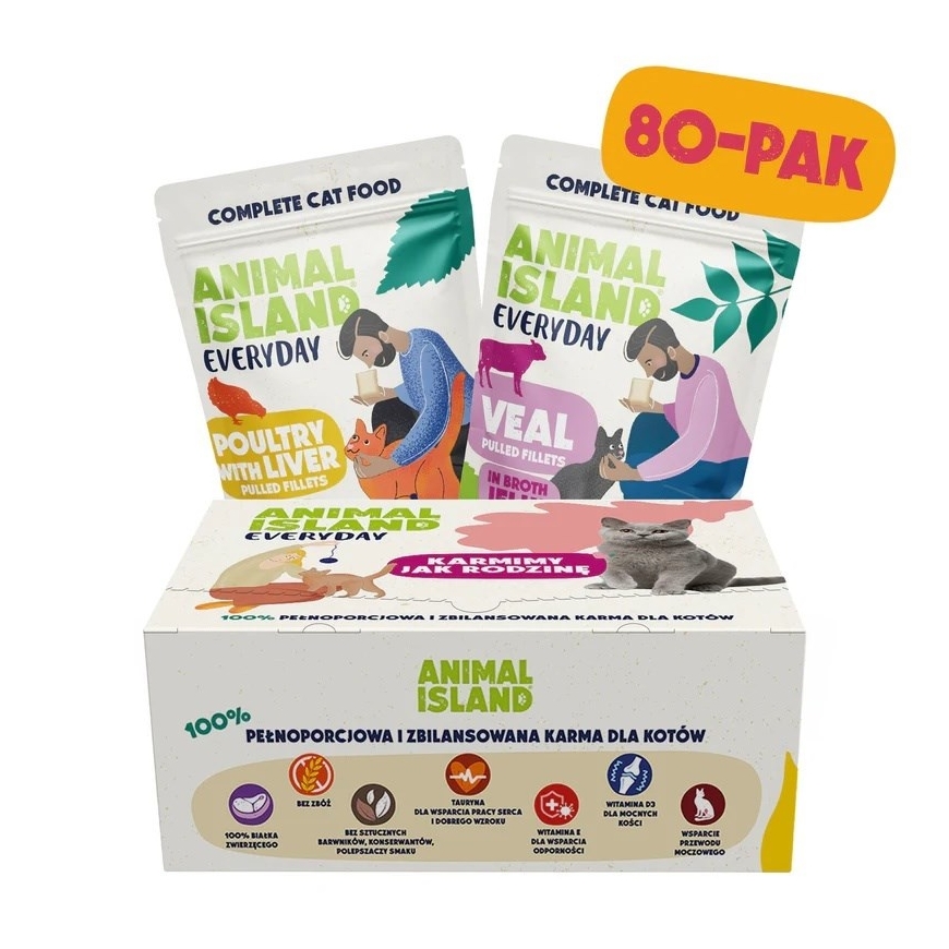 ANIMAL ISLAND Everyday Fillets Poultry with Liver and Veal Box - wet cat food - 80x85g