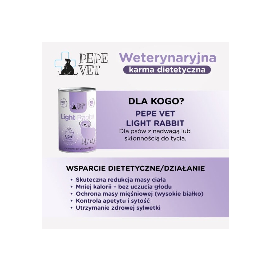 PAKA ZWIERZAKA Pepe Vet Light Mono Rabbit - märgtoit koertele - 400g – 2
