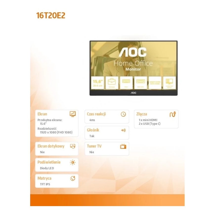 AOC 16T20E2 monitors – 15,6 collas | Full HD | IPS – 3