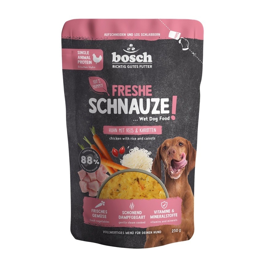 BOSCH Freshe Schnauze kana, riisi ja porgandi mono – märg koeratoit – 250g