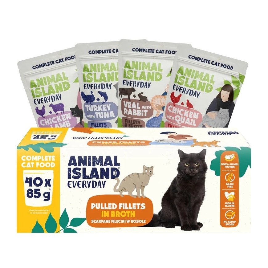 ANIMAL ISLAND Jokapäivän fileet liemessä laatikko - märkä kissanruoka - 40x85g
