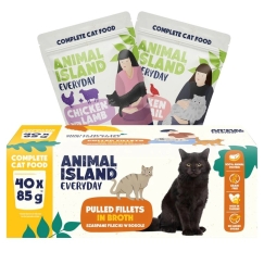 ANIMAL ISLAND Igalpäevased fileed puljongis kana ja lambaga ning kana ja faasaniga kastmes - märg kassitoit - 40x85g