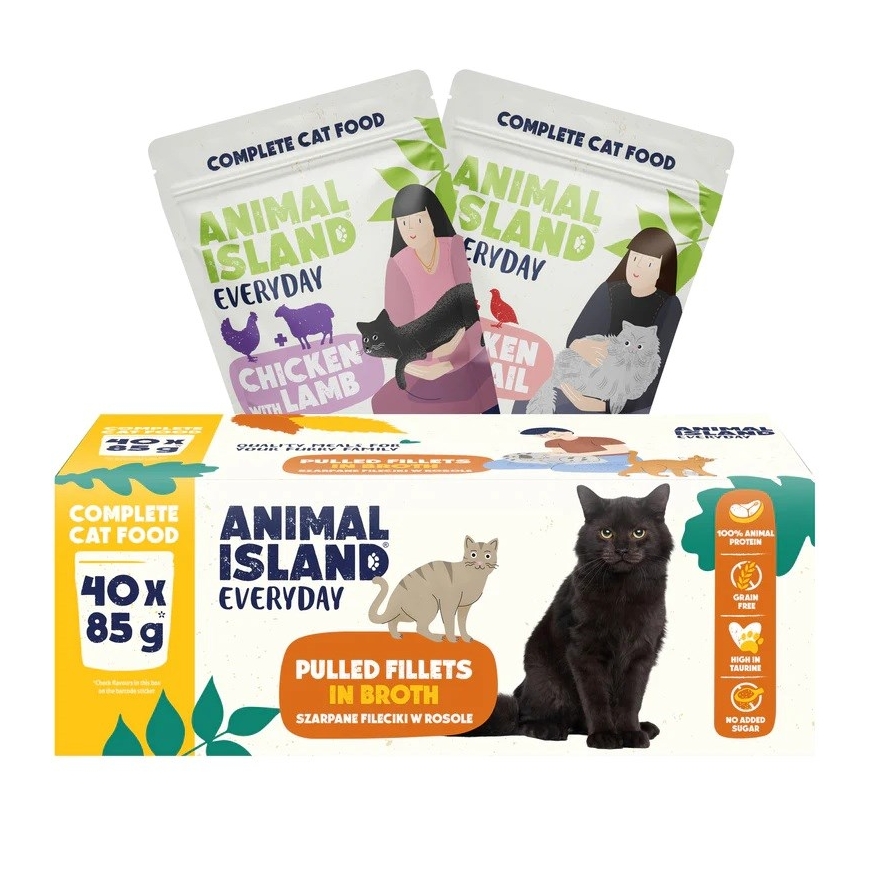 ANIMAL ISLAND Филе в бульоне с курицей и ягненком и курицей с перепелом - консервы для кошек - 40x85г