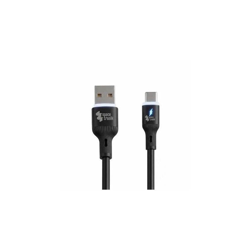 Spacetronik USB2.0 A-C LED-kaapeli 60W silikoni, must, 0,5 m