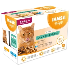 IAMS DELIGHTS senioru zemes un jūras kolekcija ar mērci – mitrā kaķu barība – 12x85g