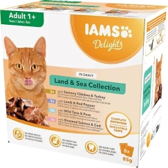 IAMS DELIGHTS Maalla & Merellä -kokoelma kastikkeessa -märkä kissanruoka - 8x85g