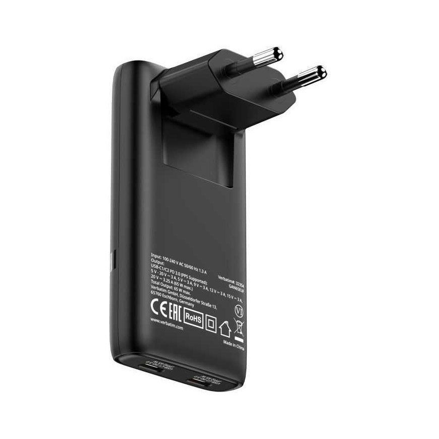 Verbatim GaN III Fold ´n´ Go 65W Juodas – 2
