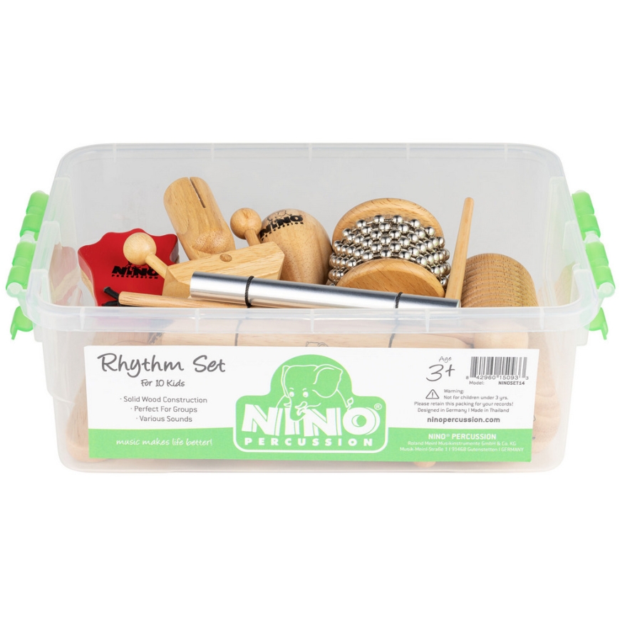Nino Percussion NINOSET14, medinis ritmo instrumentų rinkinys 10 vaikams