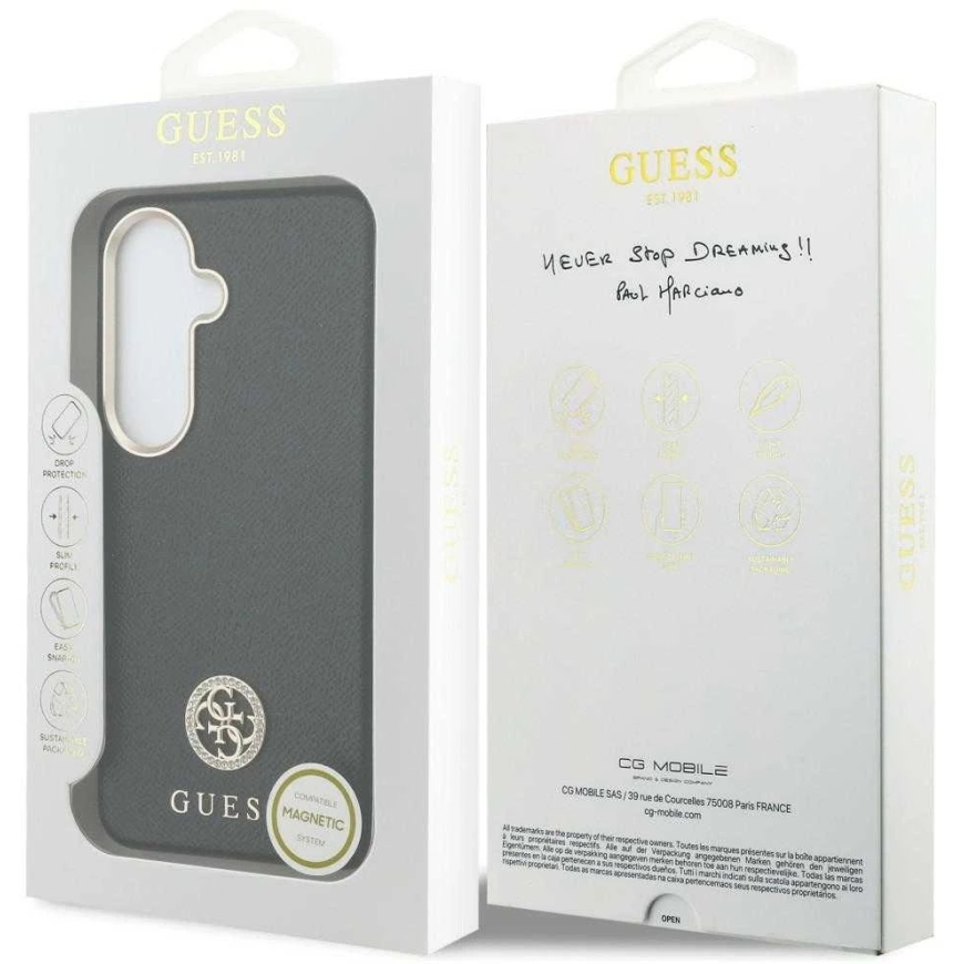 Guess „MagSafe“ -kotelo „Samsung Galaxy S26+“:lle, jossa on pyöreä musta zirkonia-kivi ja pyöreä logo – 2