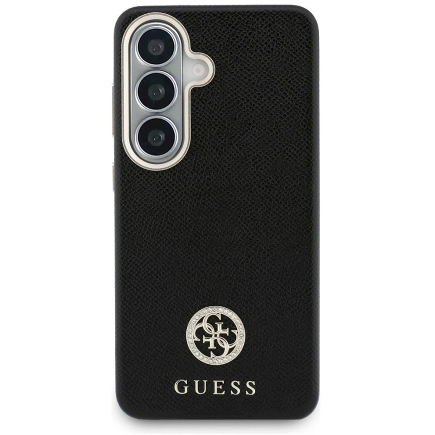 Guess „MagSafe“ dėklas, skirtas „Samsung Galaxy S26+“, su apvaliu, juodu cirkonio akmenėliu ir apvaliu logotipu – 5