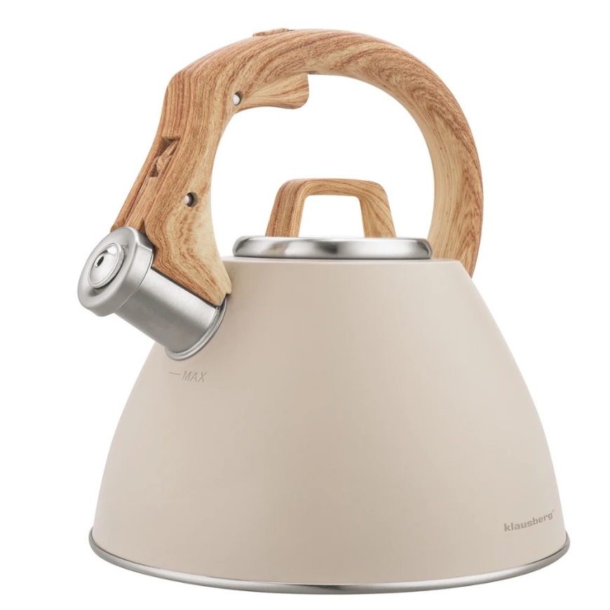 Vesisakset, 2,5 l hiekanvärinen teräksinen vesipannu puumaisen kahvankanssa, Klausberg kb-7954 – 2