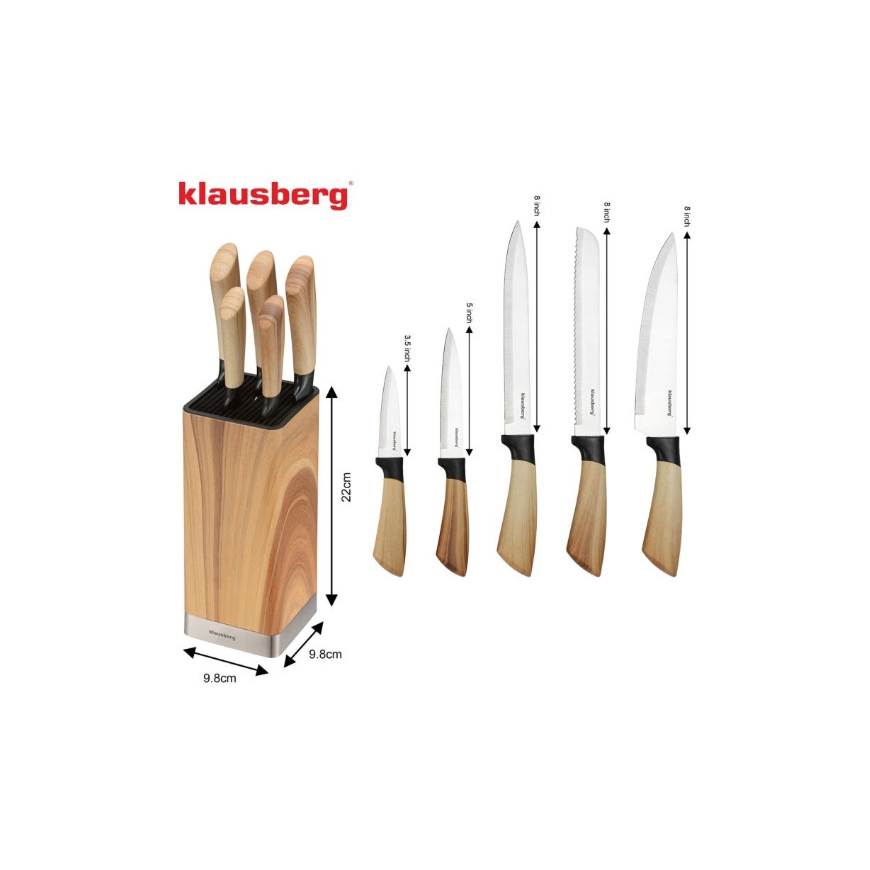6-osainen veitsisetti, jossa teline, ruostumatonta terästä, KB 9035, Klausber – 4
