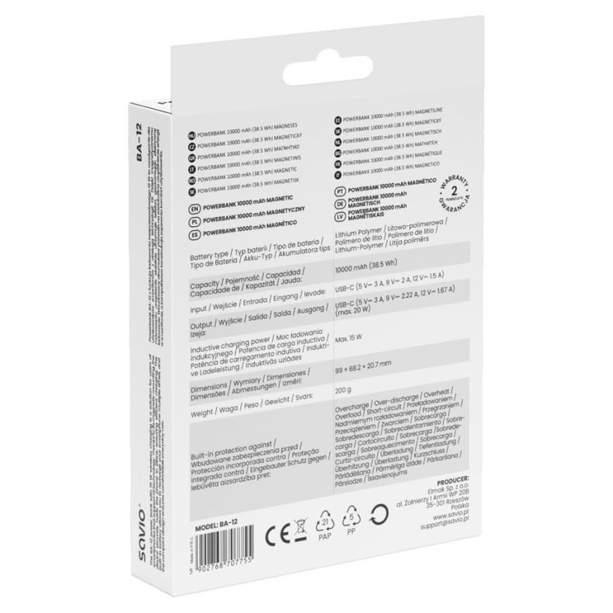 Savio POWERBANK BA-12 10000 mAh, musta, magnetiline – 5