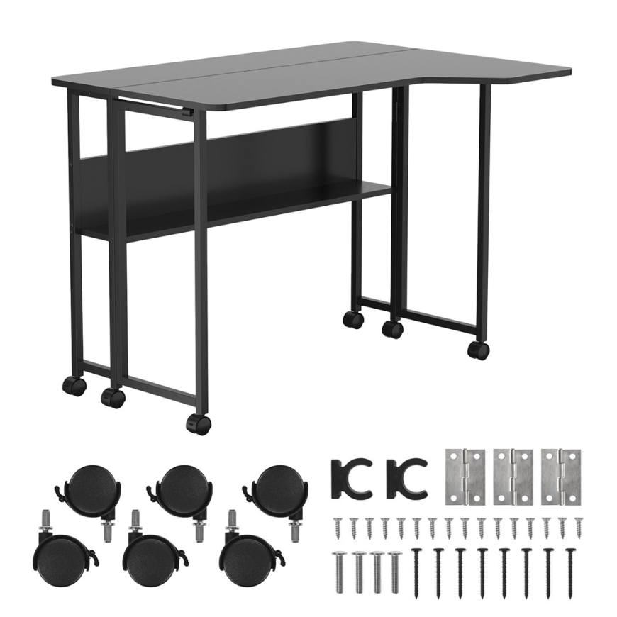 Maclean Folding Desk/Table, Black, Mobile, 100x73 cm, max. 50 kg, Angled, L-Shaped, MC-126 L/B