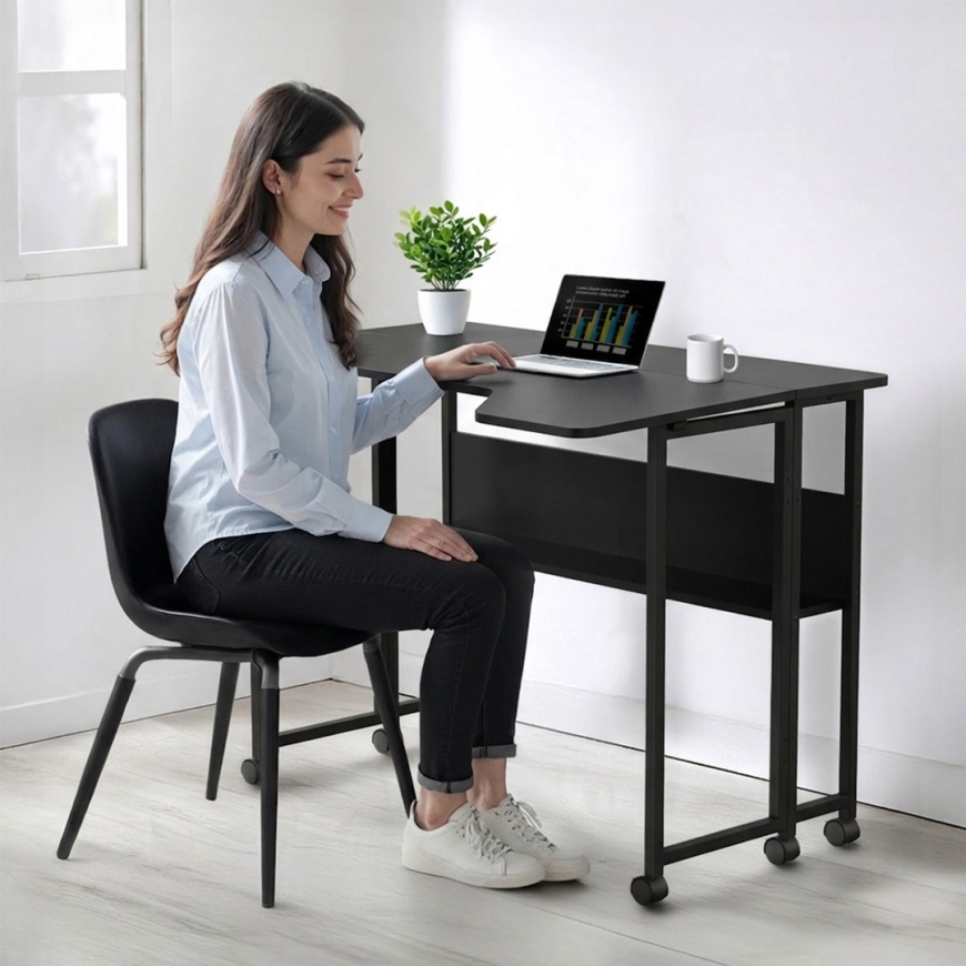 Maclean Folding Desk/Table, Black, Mobile, 100x73 cm, max. 50 kg, Angled, L-Shaped, MC-126 L/B – 3