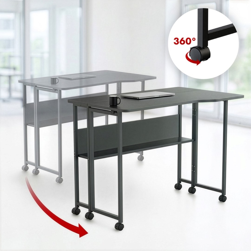 Maclean Folding Desk/Table, Black, Mobile, 100x73 cm, max. 50 kg, Angled, L-Shaped, MC-126 L/B – 5