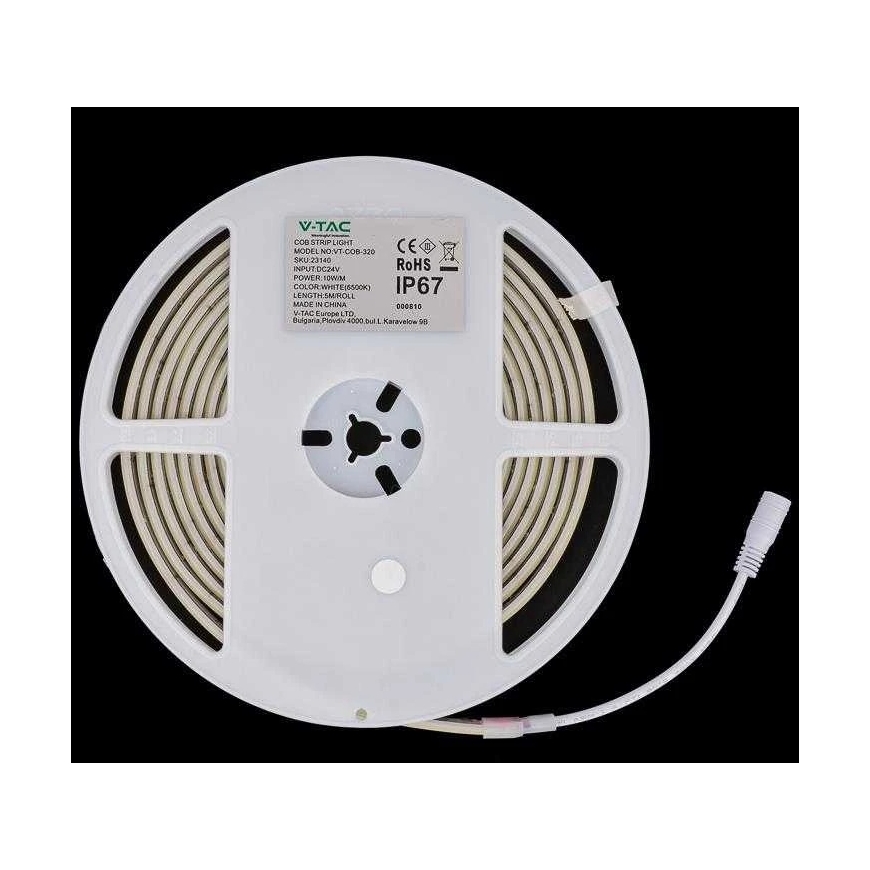 V-tac 10W/m LED COB strip, 320LED/m, 24V, green light color, IP67, 5 meter reel – 4
