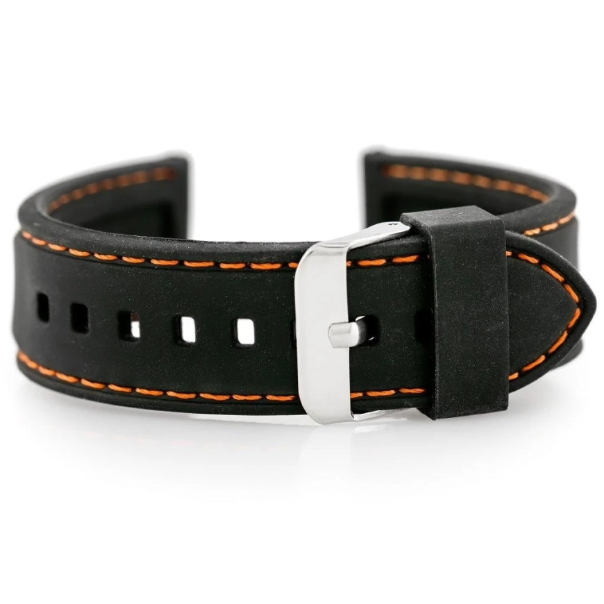 Pacific U20 rubber watch strap - juodas/oranžinis 22mm
