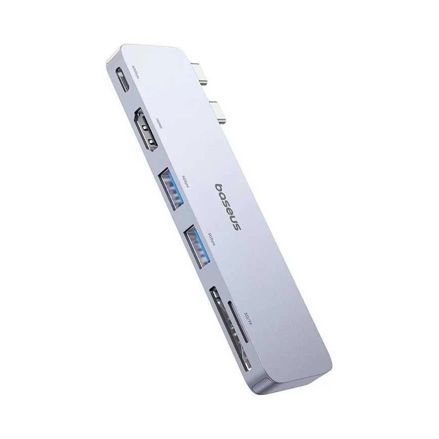 6in1 Baseus Ultra Joy 100W 1xUSB-C, 2xUSB, 1xHDMI, SD/Micro SD -paikka harmaa