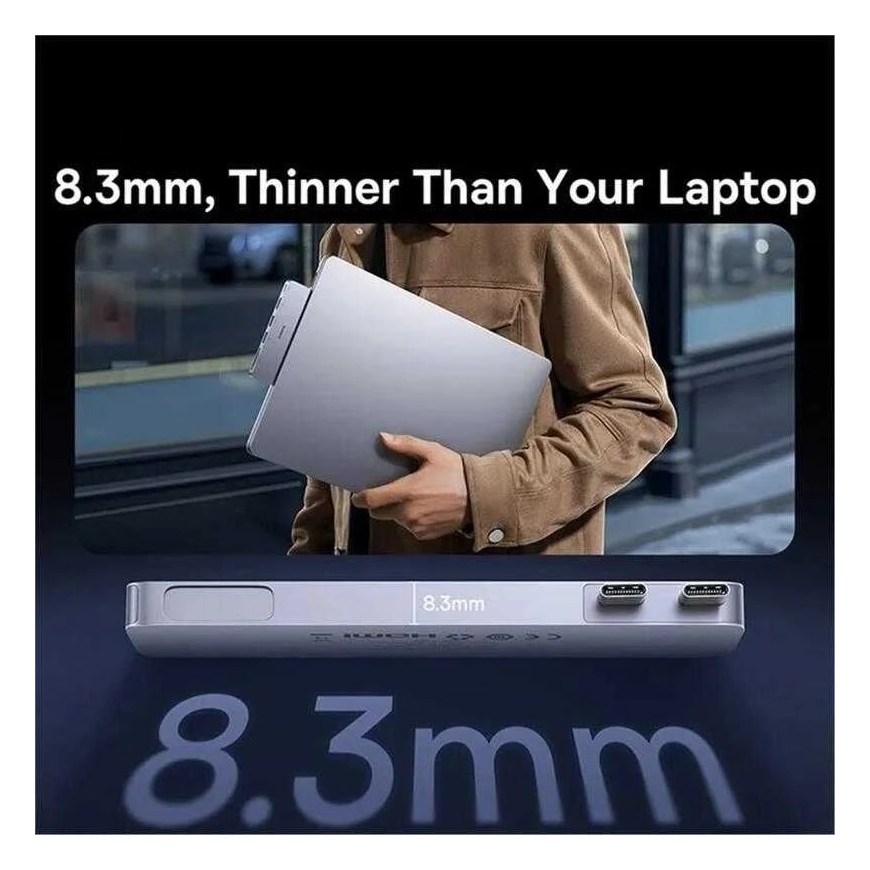 6in1 Baseus Ultra Joy 100W 1xUSB-C, 2xUSB, 1xHDMI, SD/Micro SD slots pelēks – 2