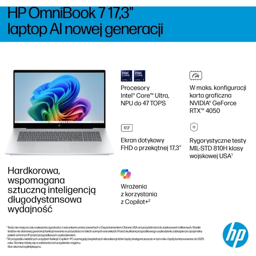 HP OmniBook 7 NG AI 17 - Ultra 7 258V Kannettava | 17,3" Kosketusnäyttö | 32GB | 1TB | W11H | Hopea – 5