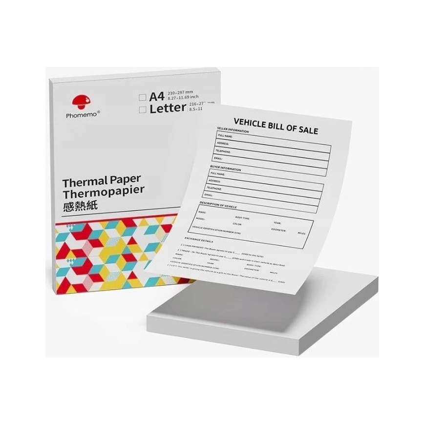 Phomemo thermal printing sheets white A4 210mm 200 pcs, designed for Phomemo M832 M833 M08F / Q22-DZF2-RMSG10-A4. – 2