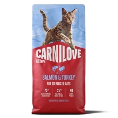 CARNILOVE Aktyvus Katinas Lašiša ir Kalakutiena Sterilizuoti - sausi kačių ėdalai - 6 kg