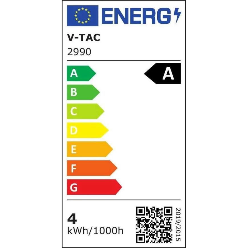 V-tac 4W LED filament bulb, E27, A60, 3000K – 4