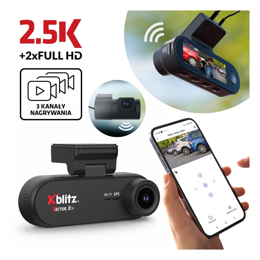 XBLITZ VECTOR 3CH 3-KANĀLU DVR AR AIZMUGURES KAMERU, Wi-Fi UN GPS