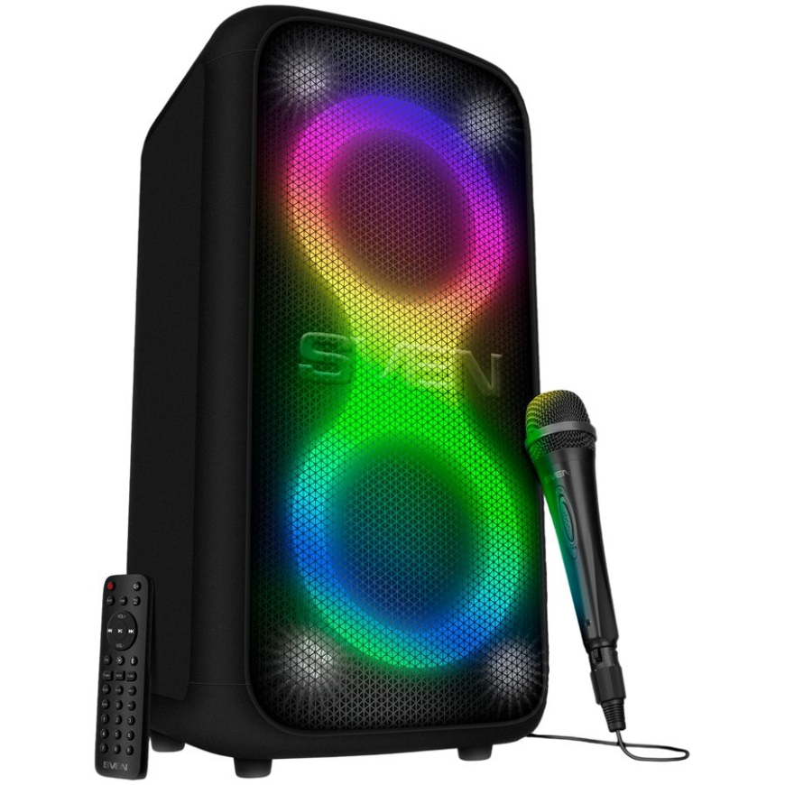 2.0 portatīvais skaļrunis SVEN PS-960, melns, jauda 2x80W (RMS), TWS, Bluetooth, FM, USB, LED displejs, litija akumulators