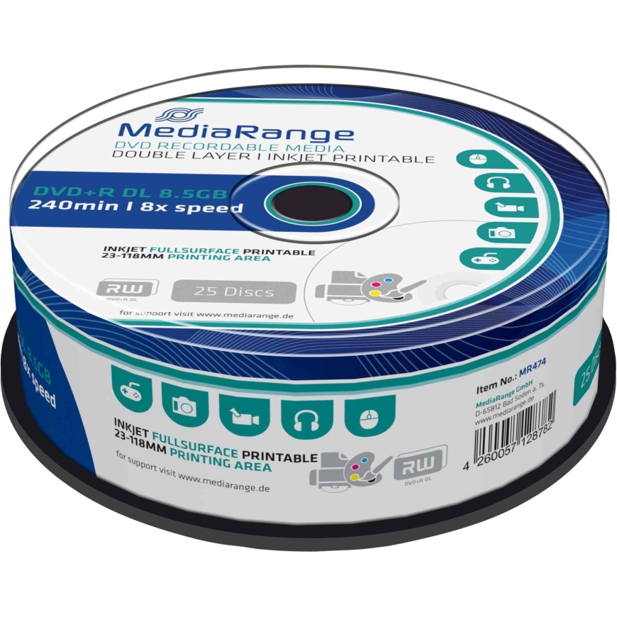 MediaRange DVD+R DL 8.5 GB 8x Cake Box 25 (MR474)