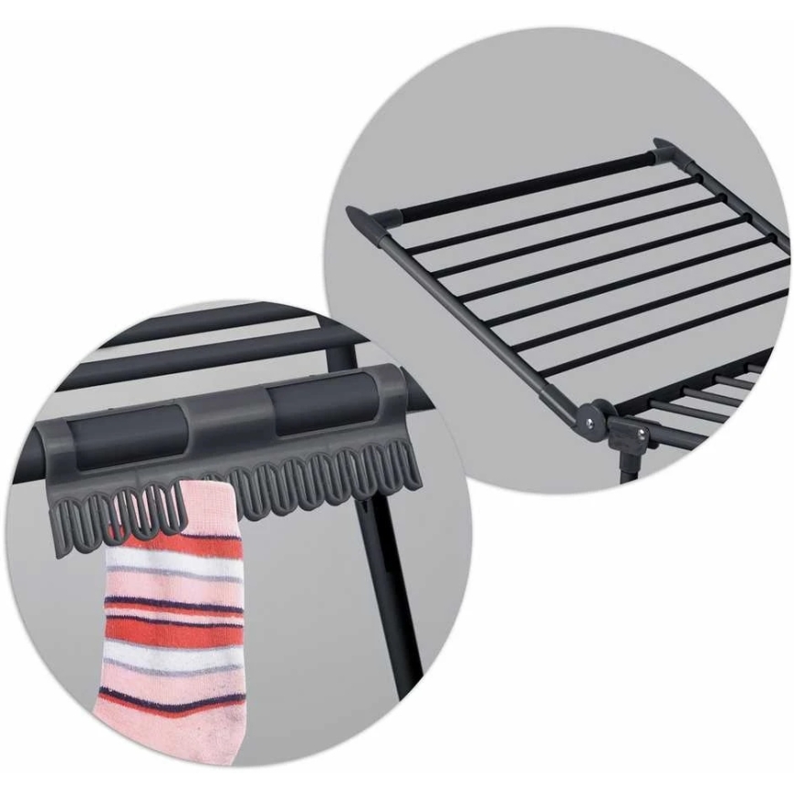 Massido Folding Clothes Dryer, Freestanding Clothes Drying Rack, 22 Meter Line, Black Metal Clothes Dryer, Space-Saving Laundry – 4