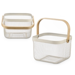 Squared Basket with Handle, Cream, 18 × 26.5 × 26 cm, 10865, KIN