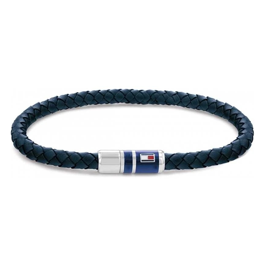 Tommy Hilfiger Темно-синий Кожаный Браслет со Стальным Замком 2790294