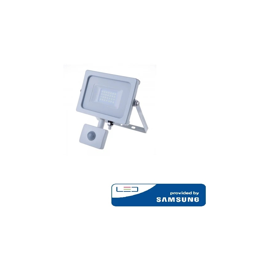 20W LED projector, 3000K, with motion sensor, white housing, SAMSUNG LED chip