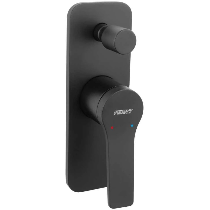 Wall-mounted shower mixer Ferro Stratos, black, with diverter