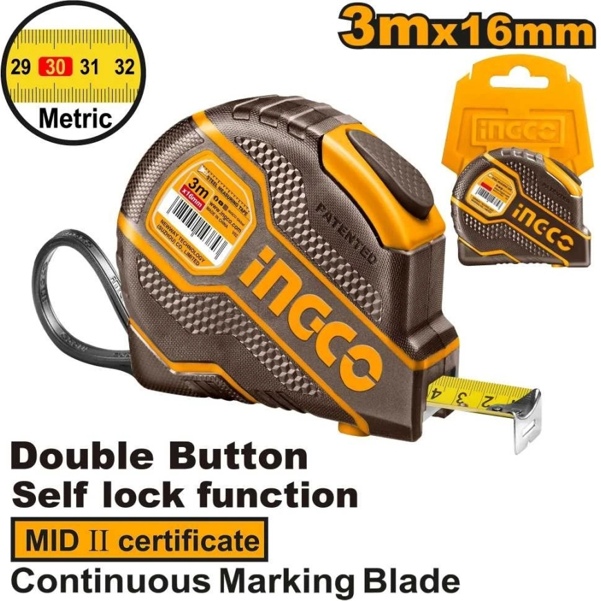 Ingco HSMT08031E self-locking tape measure, 3 m x 16 mm – 2