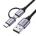 Ugreen US177 USB kabelis USB 2.0 1 m USB A USB C/Micro-USB B 0,48 Gbit/s Melns, Pelēks