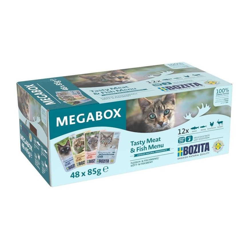 BOZITA gabali mērces Mega Box - mitrā kaķu barība - 48x85g