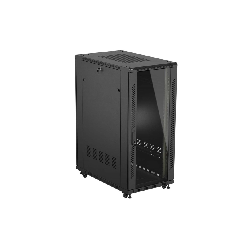 19" 27U 600 × 1000 MELNS GRĪDAS STAIGĀJOŠS SKAPIS AR STIKLA DURVĪM, LANBERG (PLATĒS) – 3