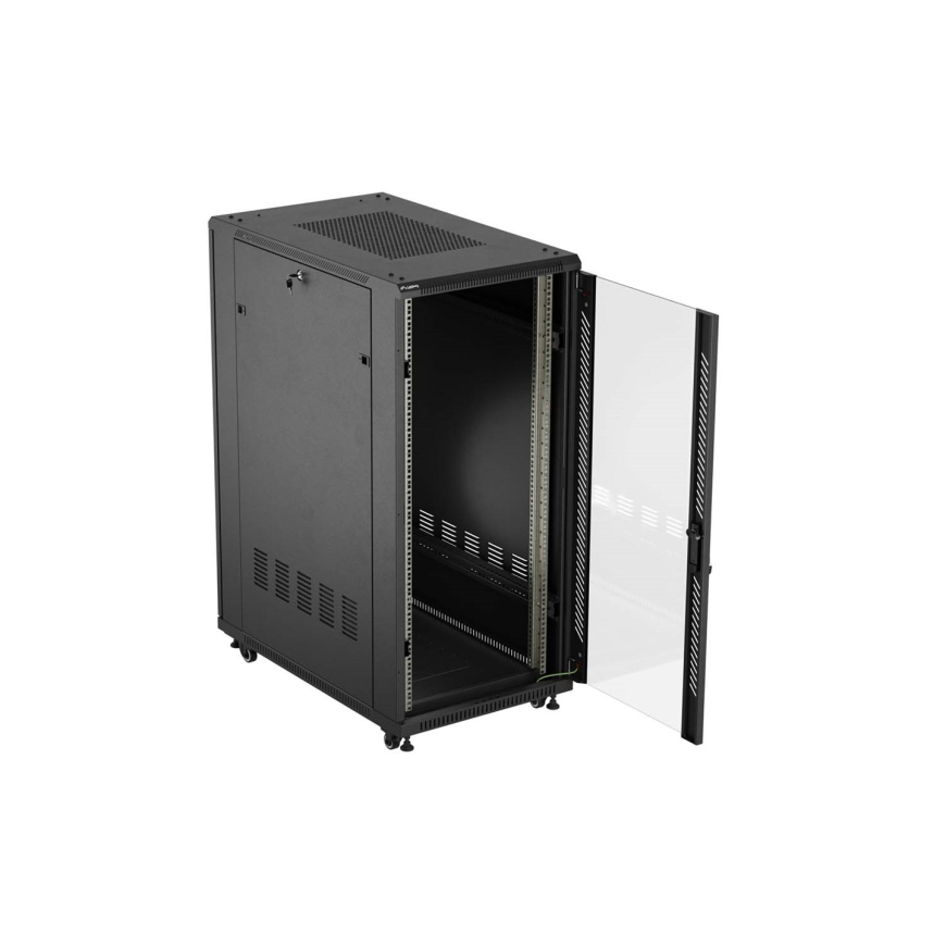 19" 27U 600 × 1000 MUSTA LATTIAKAAPPI LASIOVELLÄ, LANBERG (FLAT PACK) – 4