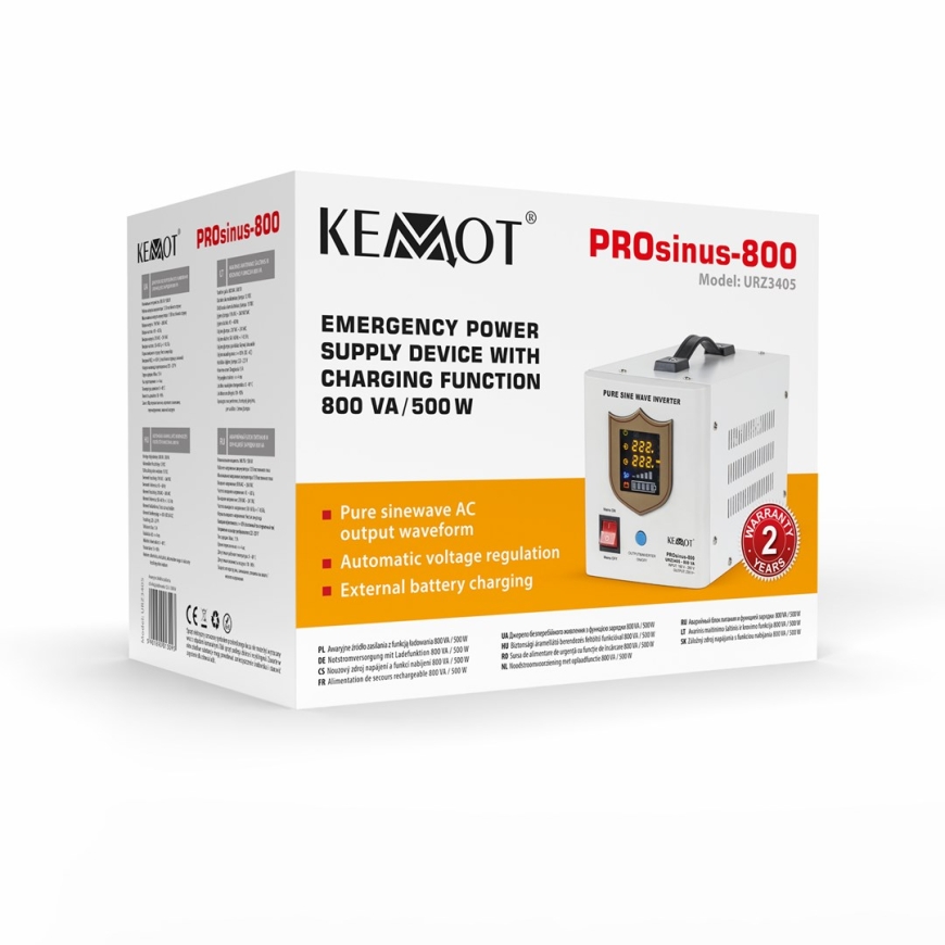 KEMOT PROsinus-800 avārijas jaudas piegādes ierīce – tīras sinusa viļņveida invertors ar 12V uzlādes funkciju, 230V, 800VA/500W – 2